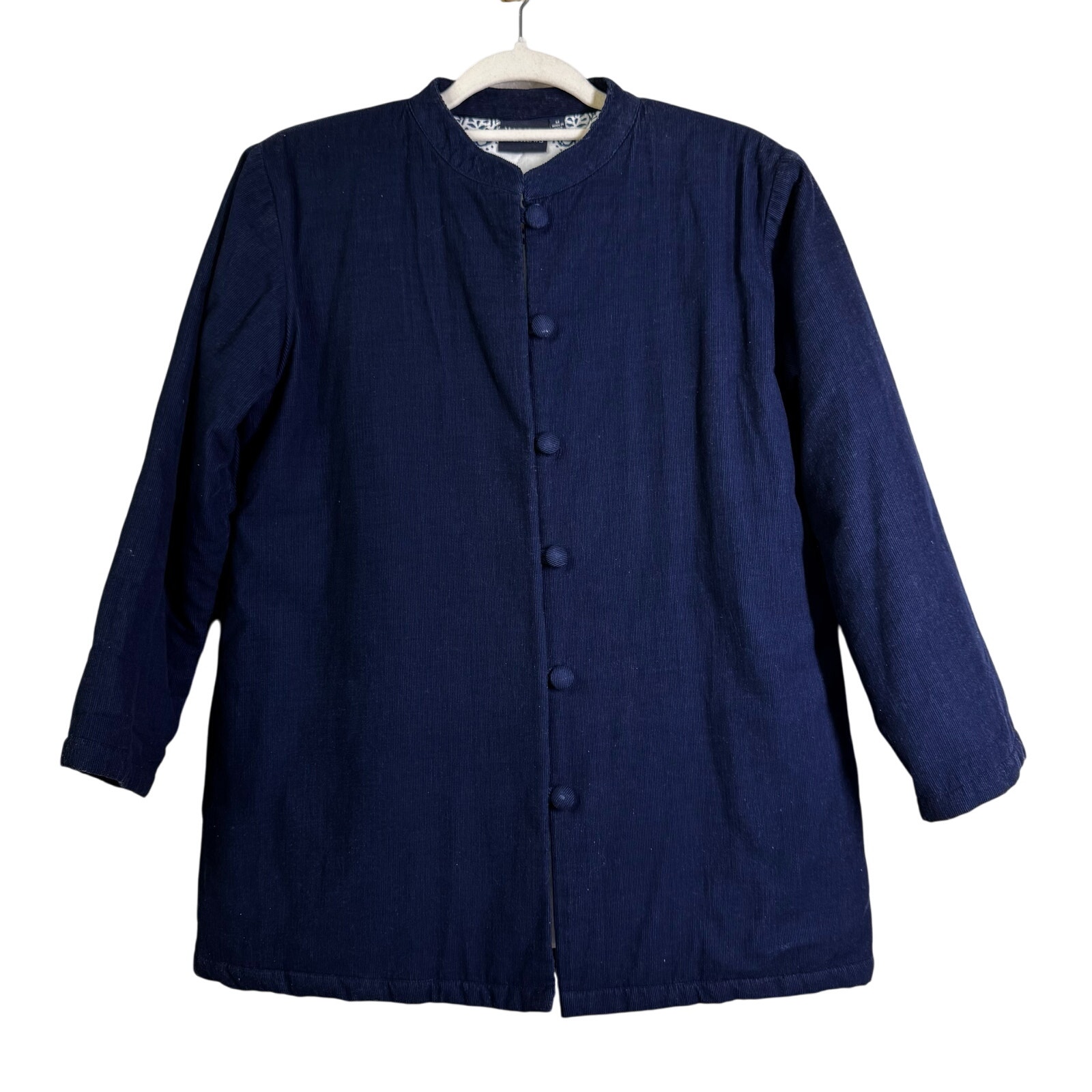 Madison Mathews Jacket Medium Corduroy Quilted Mandarin Collar Loop Button